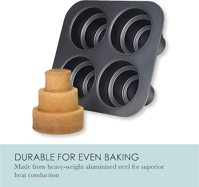 Chicago Metallic Mini Multi-Tier Round Cake Pan, Makes 4 Individual 3-Tier Celebration Cakes, Professional Grade Non-Stick Bakeware for Weddings, Showers, Parties