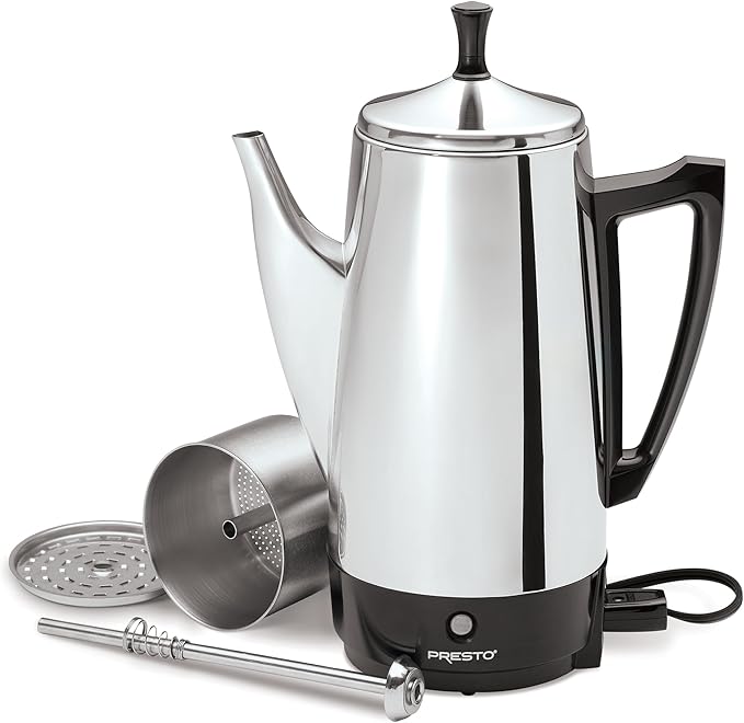 Presto 02811 Stainless Steel Electric Coffee Percolator - 12-Cups, Easy-Pour Spout, Stay-Cool Handle, Make 2-12 Cups