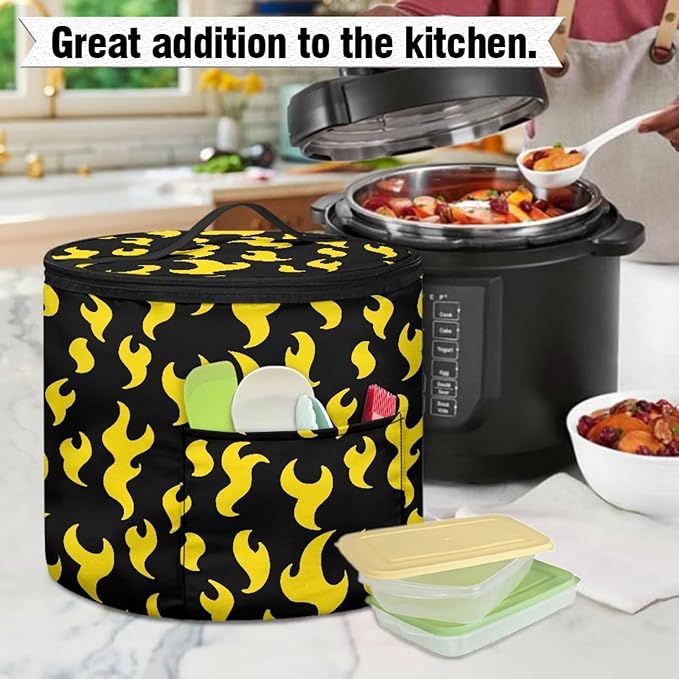 Electric Pressure Cooker Storage Bag Smooth Flat Surface Electric Pressure Cooker Insulation Handbag Home Decorations, Yellow Flame Print