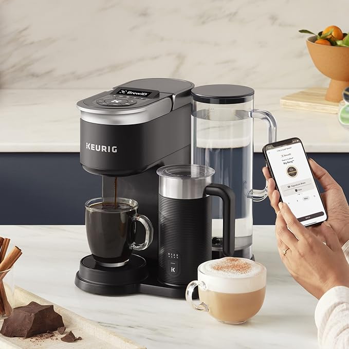Keurig K-Café SMART Single Serve Coffee Maker with WiFi Compatibility, Latte and Cappuccino Machine with Built-In Frother, 6 Brew Sizes, Black