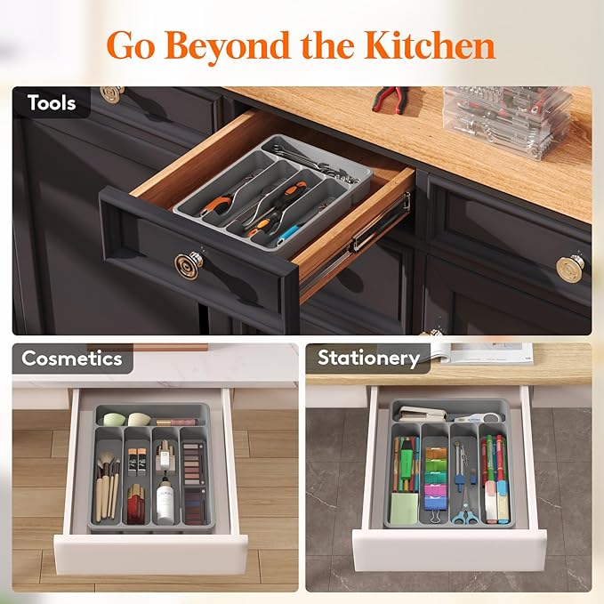 Lifewit Silverware Drawer Organizer Tray, Bamboo Cutlery Silverware Flatware Holder,Flatware and Utensil Holder Divider for Spoons Forks Knives Tableware