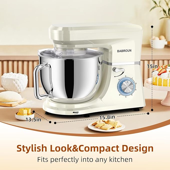 Dough Mixer 8.45 QT Electric Mixer - 660W 6 Speed Large Capacity Kitchen Stand Mixer with Whisk Dough Hook Mixing Beater Household Food Mixer for Baking Cakes Cookie Bread Salad