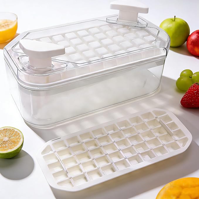 Plastic Ice Cube Trays with Bin and Scoop for Freezer+Mini Ice Cube Trays with Lids