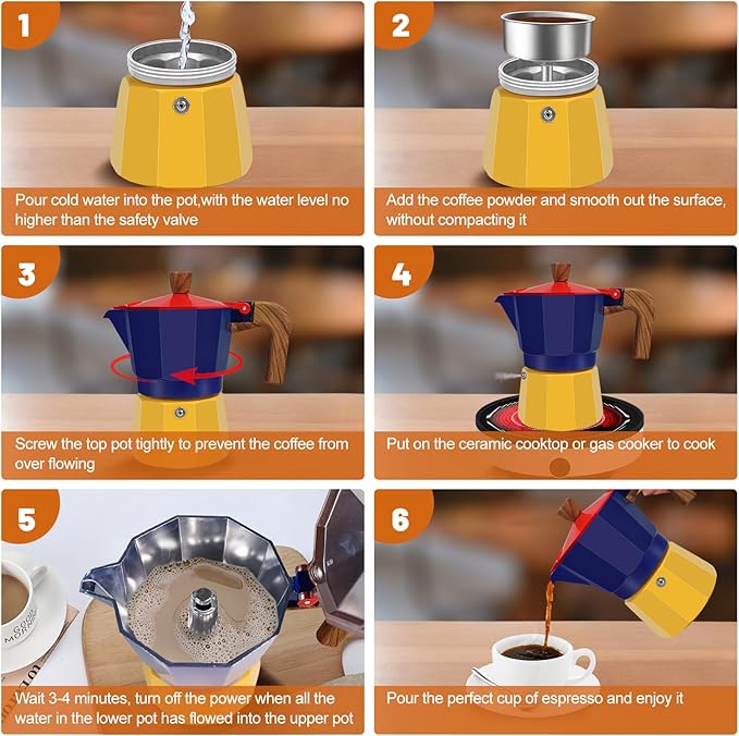 6 Cup Aluminum Espresso Stovetop Moka Pot Express Coffee Maker Percolator Italian Classic Mocha Coffee Machine for Italian and Cuban Cafe Brewing for Home Camping 300ml 10oz