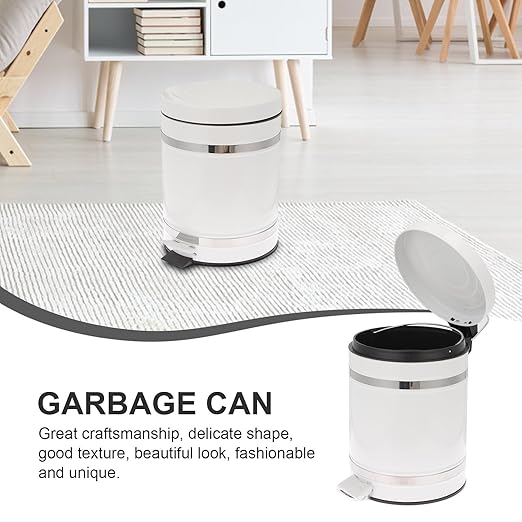 PRETYZOOM Step-on Trash Can with Lid 12l Round Roman Pattern Waste Container for Home Office Bathroom, Foot Pedal Rubbish Storage Bin with Removable Inner Bucket