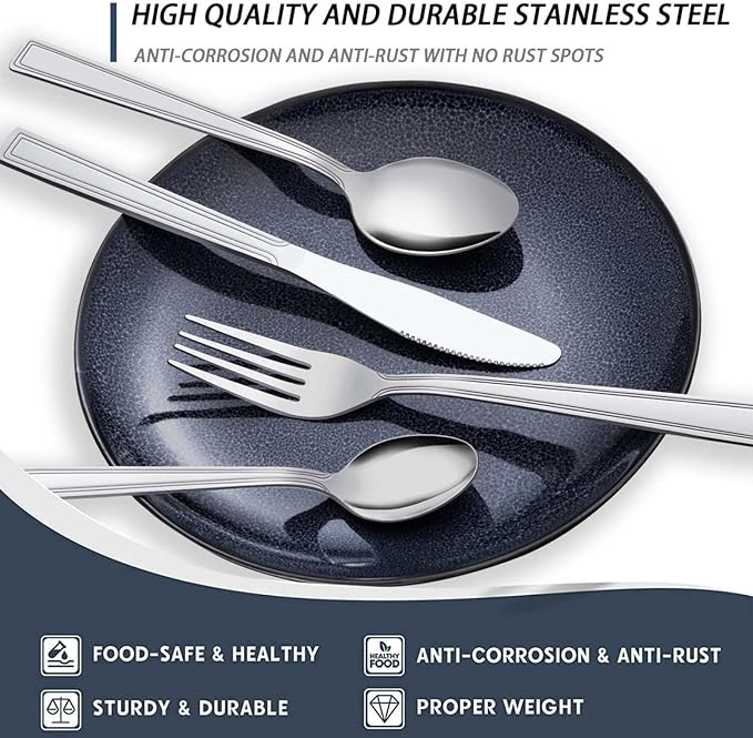 Hunnycook 30-Piece Silverware Set - Flatware Stainless Steel Silverware Set for 6, Include Spoons and Forks Set, Mirror Polished, Dishwasher Safe, Cutlery Set for Home Kitchen Restaurant Hotel