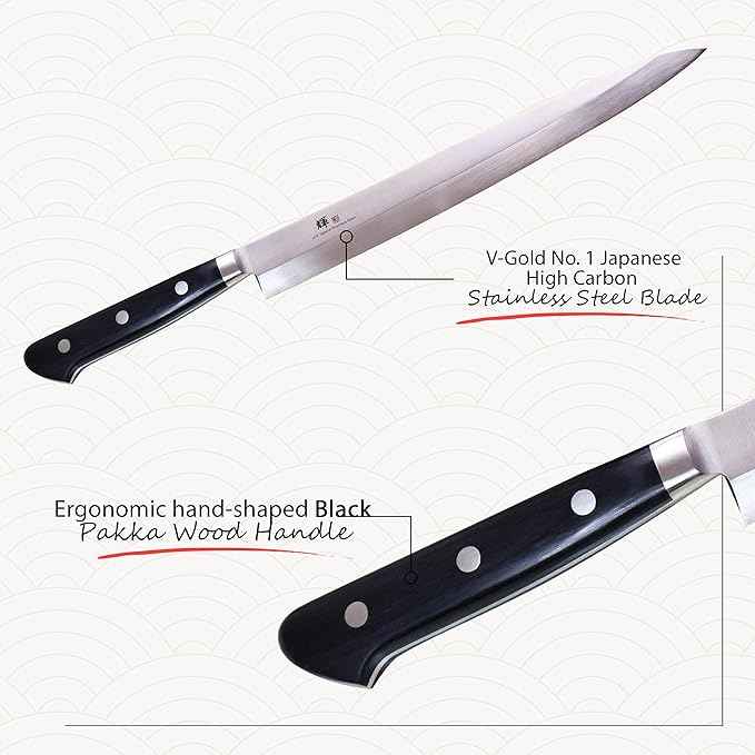 Kagayaki Japanese Chef’s Knife, KG-18 Professional Yanagiba 240mm(Sashimi, Sushi Knife), VG-1 High Carbon Japanese Stainless Steel Pro Kitchen Knife with Ergonomic Pakka Wood Handle