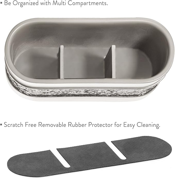 Creative Scents Crackled Glass Silver Toothbrush and Toothpaste Holder for Bathroom - Decorative Bathroom Counter Electric Toothbrush Organizer, 3 Slot, Makeup Brush Holder