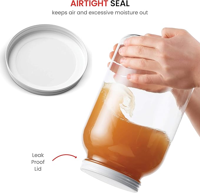 1 Gallon Glass Jar With Lid – 2 Pack Large Glass Jar With Airtight Metal Lids - USDA Approved BPA-Free Dishwasher Safe, Wide Mouth Sun Tea Jar, Gallon Mason Jar for Storage, Fermenting, And Brewing