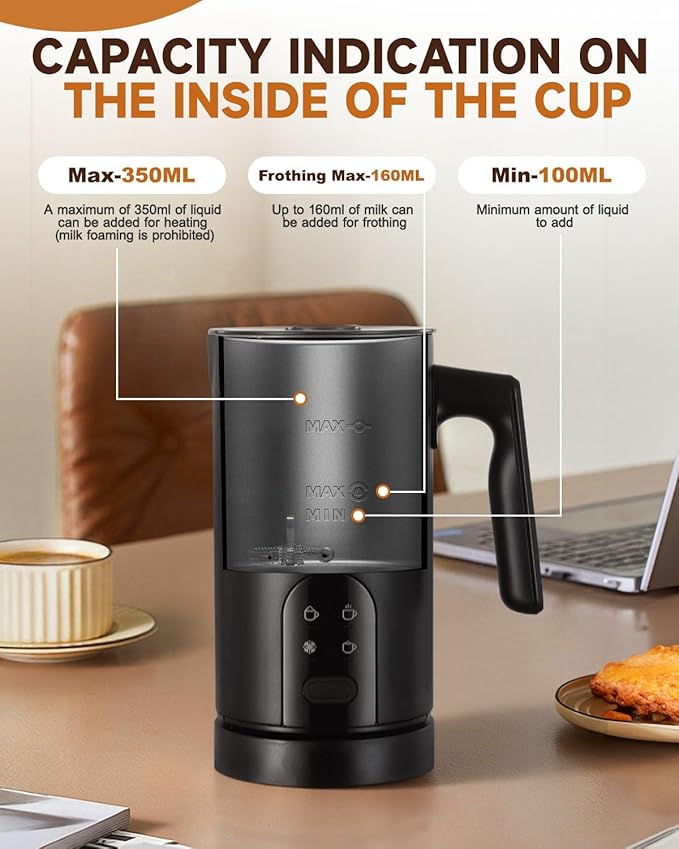 Electric Milk Frother, 4-in-1 Automatic Milk Frother and Steamer 11.8oz/350 ml, Hot and Cold Foam Maker, Milk steamer Warmer Heater Foamer for Coffee, Latte, Cappuccino, Matcha