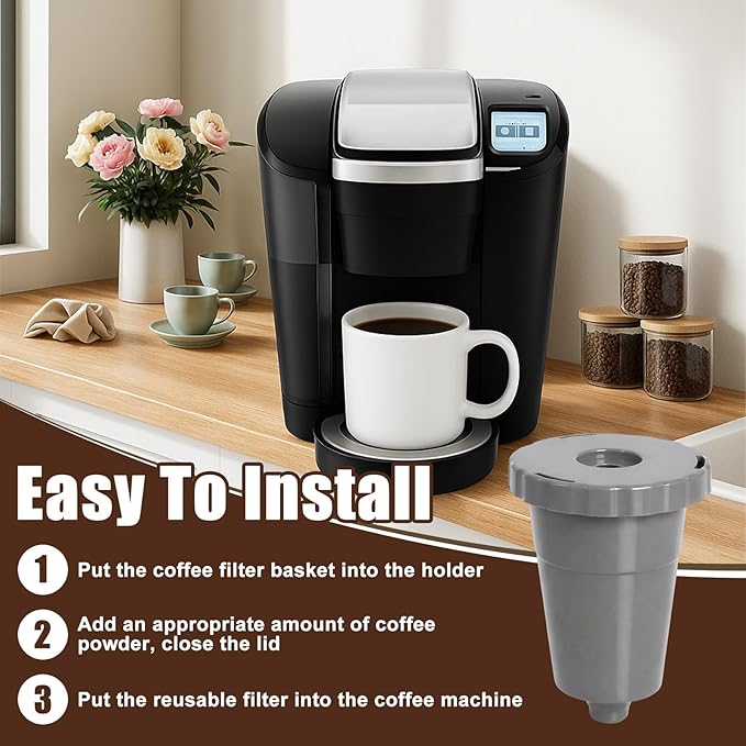 Reusable Coffee Filter Compatible with Keurigg My K Cup B30 B40 B50 B60 B70 K10 MINI Plus K15 K40/45 K55 K60/65 K70/75/79 Series 5048 Old Mode Grey by Podoy (3 Pack)