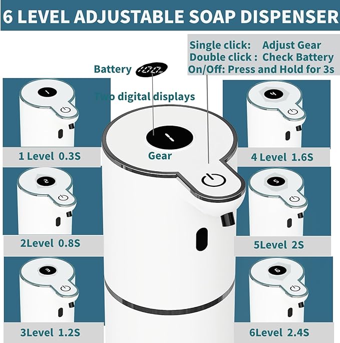 Automatic Liquid Soap Dispenser Touchless, Foaming Soap Dispenser 6 Adjustable Level Hands Free Auto Soap Pump USB Rechargeable Dispenser Electric Wall Mounted DishDispenser Kitchen