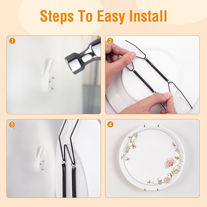 Bilillo 6 Pack Plate Hangers for The Wall, Suitable for 6''-8'' Decorative Plate,Invisible Heavy Duty Wire Plate Holder with Wall Hooks, Plate Hangers for Displaying Plates, Platter, Dish (Black)