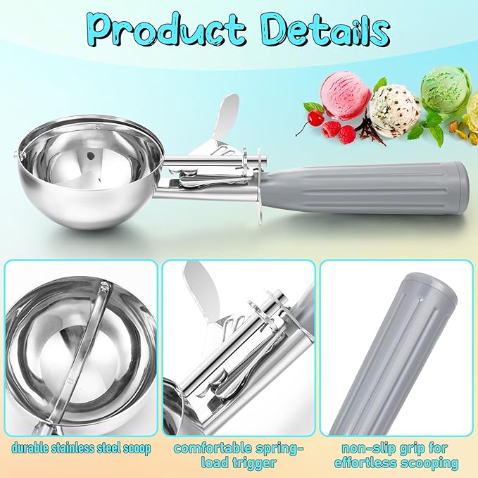 Reallnaive 1 Pcs Release Cookie Scoops Ice Cream Scooper with Trigger Release Portion Scoop Stainless Steel for Portion Control, Baking Food, Cookie Dough (4 oz,Gray)