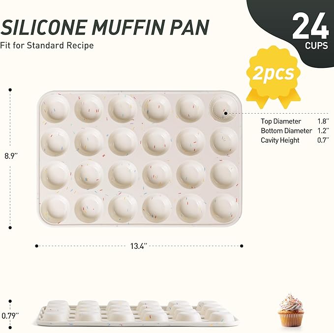 Socisen 2 Pack 24 Cups Silicone Mini Muffin Pan with Metal Reinforced Frame Silicone Molds Cupcake Cake Baking Cheesecake Pans Cookie Baking Chocoflan Cupcake Mold Mini Bundt Cake Pan Women Gift