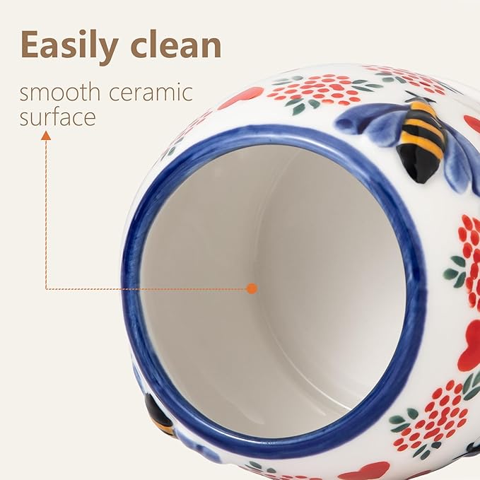 ZOOBEE Ceramic Honey Pot with Dipper and Lid, 10oz Microwave-safe Honey Container, Lead-Free Honey Dispenser for Kitchen-Crazy Love