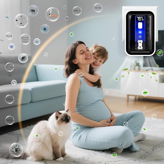Plug-In Air Ionizers & Ionic Air Purifier,Negative Ion Generator, with Temperature Display,Ozone Free Filterless Odor Eliminator, Pet & Litter Box Deodorizer, Quiet Bedroom/Kitchen/Bathroom Freshener