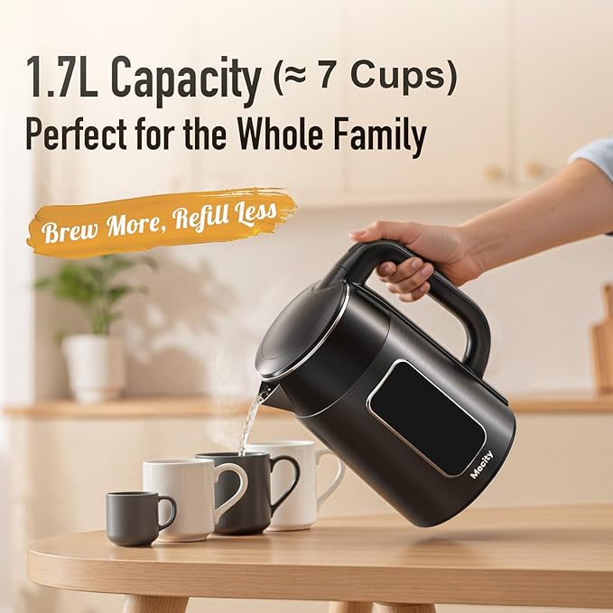 Mecity Electric Kettle 1.7L Touch Screen Temperature Control Water Boiler, No Plastic Contact with Water. 6 Preset Temperature Programs, 2 Hours Keep Warm, Auto Shut Off, Dark Grey