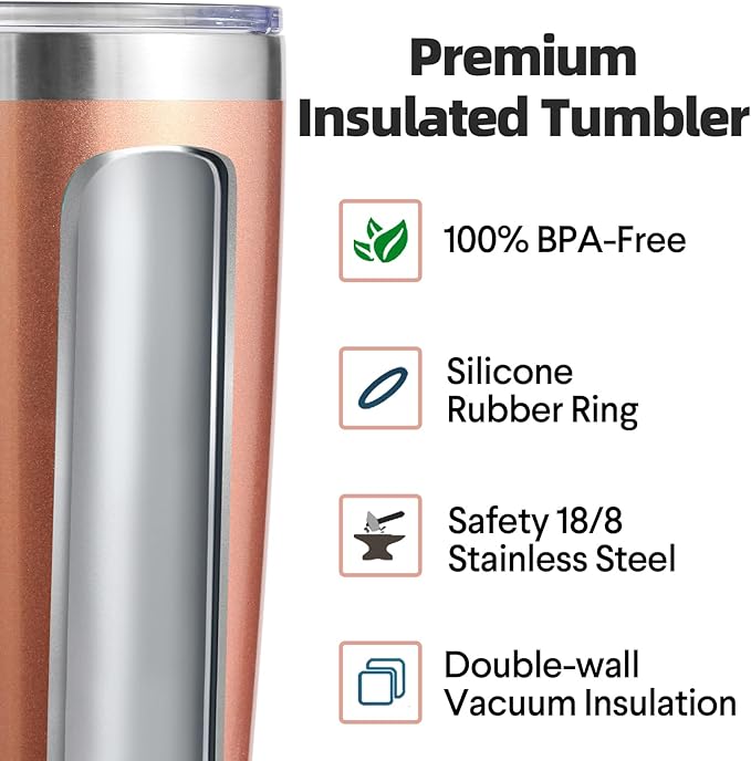 Volhoply 20oz Stainless Steel Tumbler with Lid and Straw Bulk 8 Pack,Double Wall Insulated Travel Ice Coffee Mug Fits Cup Holder,Powder Coated Cups for Hot/Cold Drinks,Christmas Gifts（Rose Gold,8 Set）