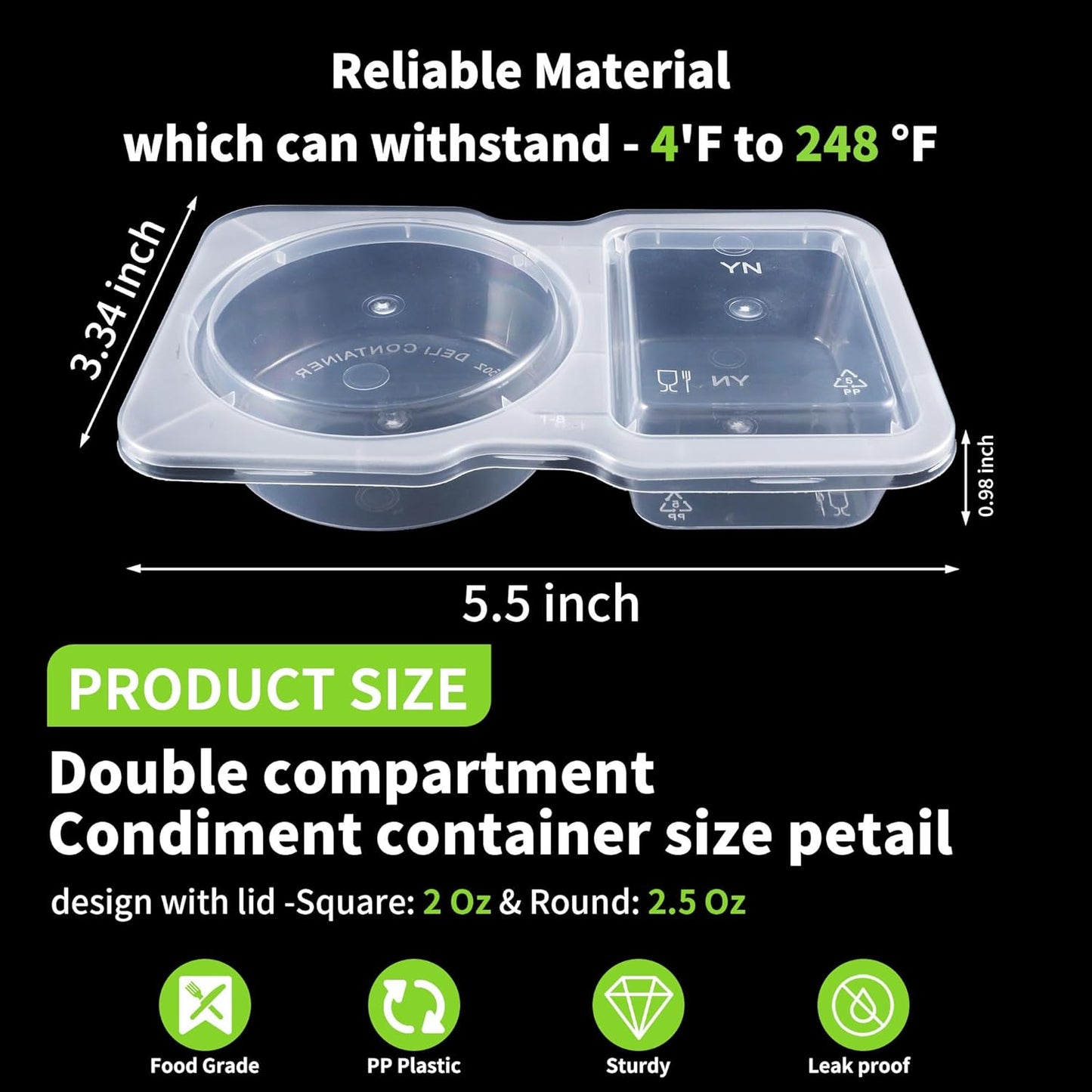 50 Pack 4.5 Oz Double Compartment Condiment Container With Lids, Disposable Sauce Container, Clear Plastic Snack Containers