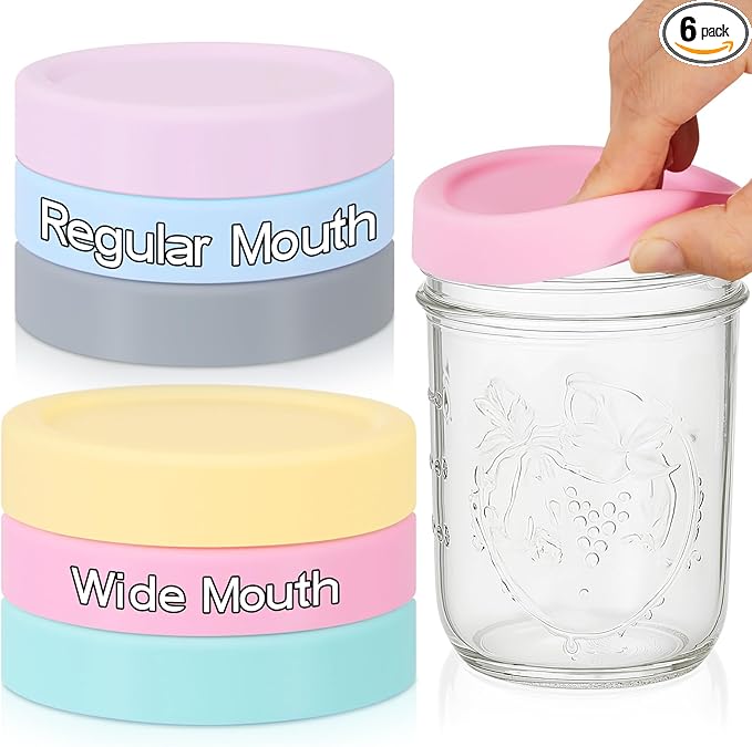 Teenyyou 6 Pcs Mason Jars 3 Wide and 3 Regular Mouth Lids Mason Jar Lids Thickened Leak Proof Lid for 86 mm and 70 mm Wide and Regular Mouth, Reusable Canning Jar Caps (Macaron)