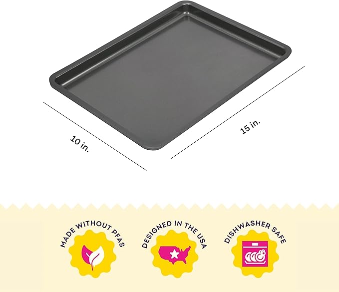 Wilton Silver Non Stick Medium Baking Sheet, 15.25 x 10.25 Inch, Cookie Sheet for Baking, Roasting, Sheet Pan Meals, Made without PFAS, Durable Steel, Even Heating