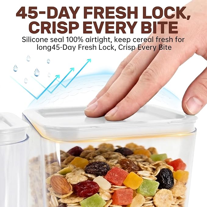 Cereal Dispenser Countertop 2 Pack, 3L Large Cereal Containers Storage Airtight for Kitchen Pantry, Dual Control Plastic Dry Food Dispenser for Cereal, Rice, Grains, Candy, Coffee Beans
