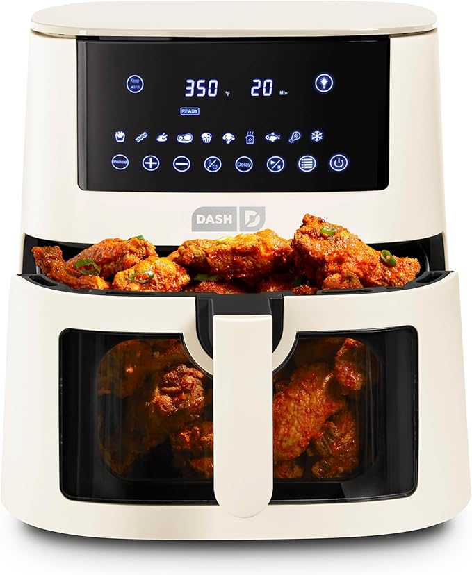 Dash Clear View Digital Air Fryer - Has AirCrisp® Technology - For Family-Sized Meals - Digital Touchscreen & Extra-Large Crisper Drawer - 7 Quarts - Cream