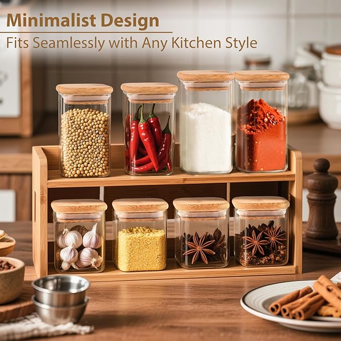TBWIND 20 Pack 10 oz Square Glass Spice Jars with Lids and Labels – Airtight Small Spice Containers Set, Clear Glass Storage Jars for Seasoning, Spices, Kitchen Pantry Organization