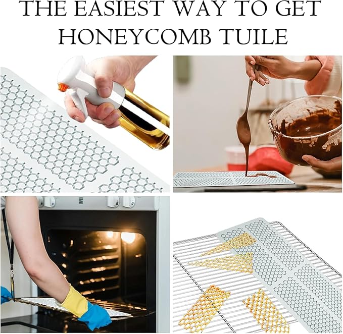 Jopgeey Honeycomb Molds Silicone (2 PCS) Fondant Tuile Molds with Hollow 3D Beehive Candy Silicone Lace Moulds for Baking, Polymer Clay, Sugar Craft Dessert Cupcake Cake Decorating