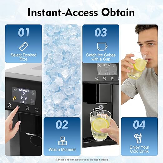 2-in-1 Nugget Ice Maker & Cold Water Dispenser, Manual/Automatic Countertop Ice Maker Dispense with Touch Control Ice Storage Capacity 600g/1.32lbs for Homes, Cafes