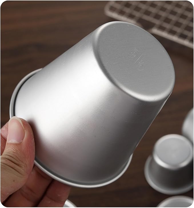 6 Packs Popover Pan, Aluminium Pudding Tin Cup Baking Maker, Individual Muffin Chocolate Molten Brownie Tumbler Raspberry Souffle Cupcake Moulds - Round Pudding 3.2"x 2.9"