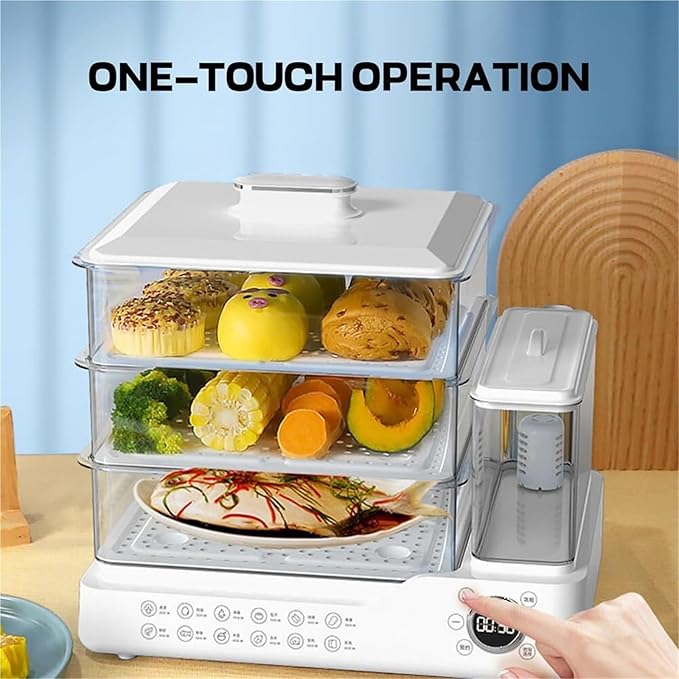 24L Electric Steamer, 3 Tier Electric Food Steamer for Cooking, Commercial Stainless Steel Steamer with Detachable Water Tank, Large Capacity Breakfast Machine with Timer