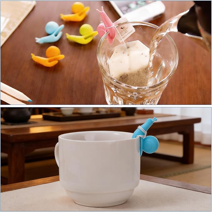 Ymapinc Snail Tea Bag Holders (10-Pack) for Mugs - Silicone Infuser Clips with Cup Hanging Design, Colorful Gift Set for Tea Lovers