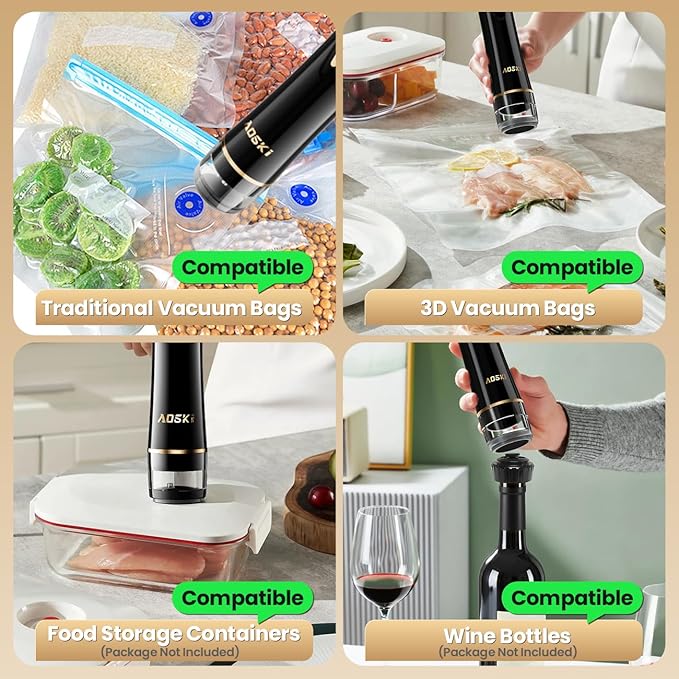 Compact Vacuum Sealer for Food: Powerful Compact Vacuum Sealer Machine with 30 PCS Vacuum Seal Bags, Cordless Food Storage Sealing Machine Portable for Chef, Home, Travel, Camping, Sous Vide