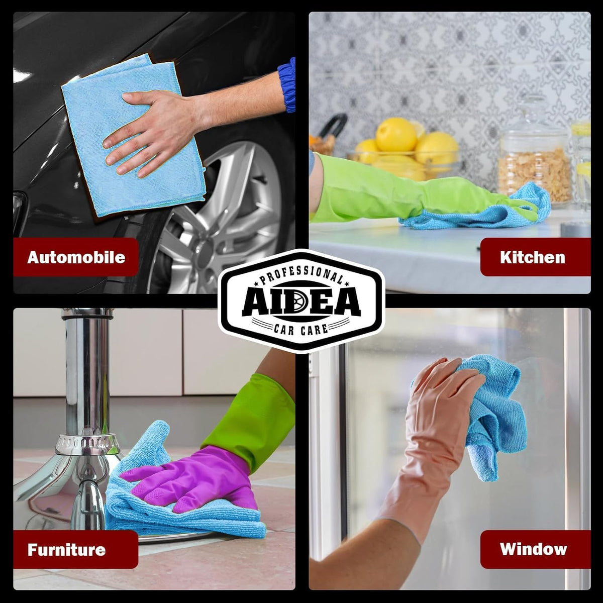 AIDEA Microfiber Cleaning Cloth Blue 20PK, Microfiber Towels for Cars, Premium Car Cloths, Dusting Cloth Lint Free Cleaning Rags for SUVs, House, Kitchen, Window, Workshops,12×12"