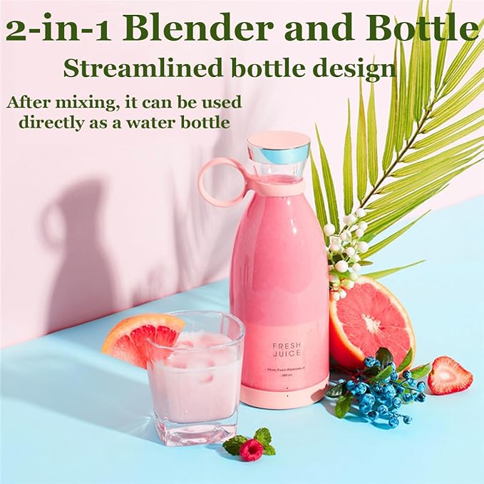 Upgraded Fresh Juice Blender Bottle Portable, Juicer Portable Blender Shake, 380ML USB/Magnetic Charging for Shakes and Smoothies, with Travel Cup and Lid (Black,USB charging)