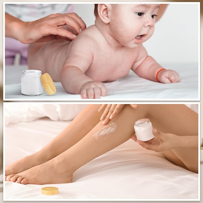 Norme 64 Pcs 4 oz Glass Jars with Lids Empty Small Glass Containers and Inner Liners Reusable Cosmetic Jars Round Airtight Bottles with Plastic Wood Grain Lids for Travel