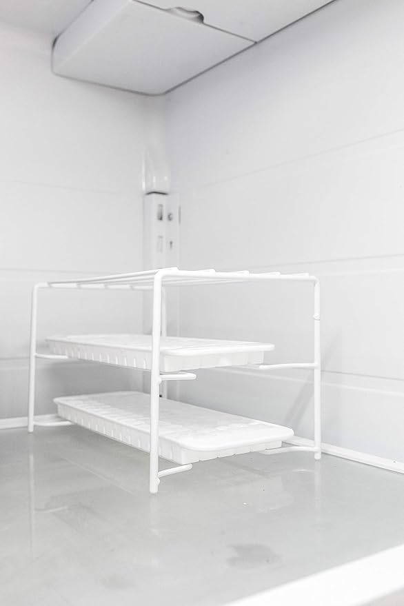 Better Houseware Ice Tray Organizer Shelf for Freezer, White Coated Steel Ice Cube Tray Rack, Stackable Freezer Shelf for Ice Tray Storage, Fridge Organizer for Space Saving