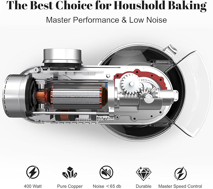 Stand Mixer All Metal - Heavy Duty Kitchen Standing Mixer 5.3 Quart with 4 Stainless Steel Attachments, DC Motor & Multifunctional Power Hub, 8-Speed & Timer, Lower Noise (Black)