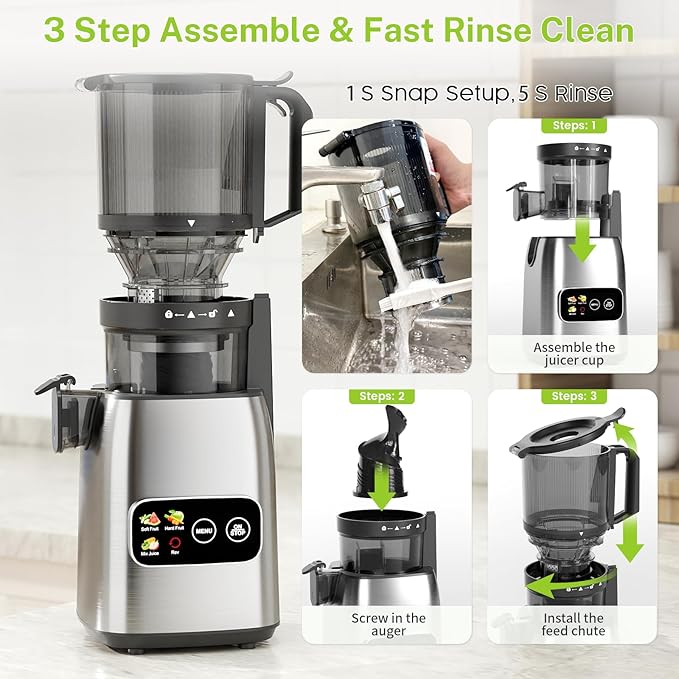 Juicer Machines, 5.4" Extra Large Feed Chute Cold Press Juicer, Juice Maker Extractor Machine with Touch Screen, Slow Masticating Juicer for Whole Vegetables & Fruits, High Juice Yield, Easy to Clean