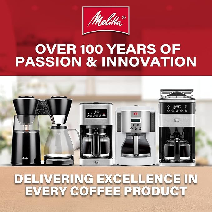 Melitta Aroma Tocco Glass 10-Cup Drip Coffee Maker, Automatic and Programmable, 96oz Capacity with 5-Pack Coffee Filters | Black