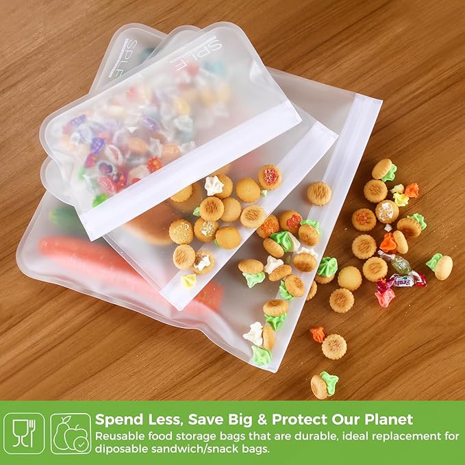 SPLF 10 Pack Reusable Sandwich Bags, Reusable Quart Bags Extra Thick Leak-proof Freezer Bags Bpa and Silicone Free for Marinate Meats, Cereal, Sandwich, Travel Items, Home Organization