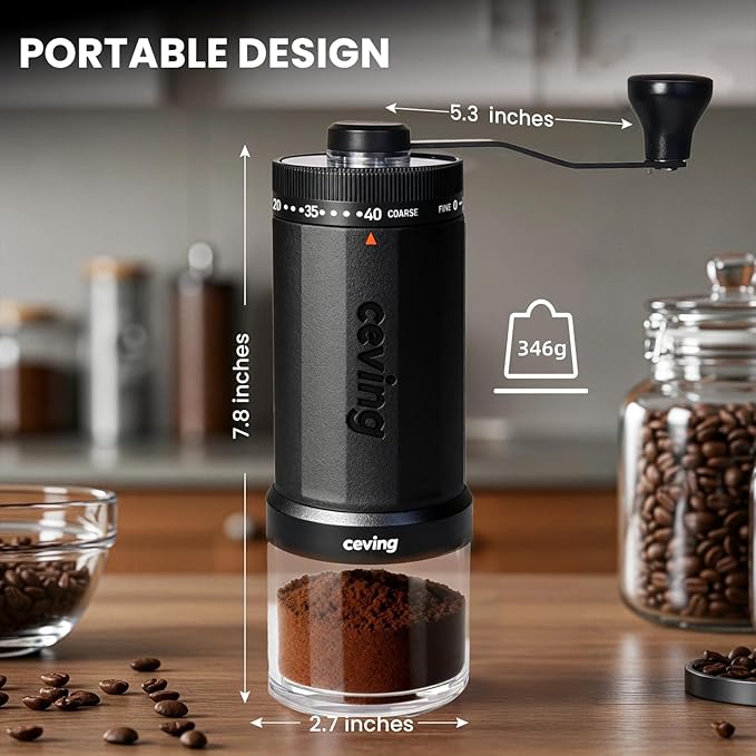 World's First 60g Large Capacity Manual Coffee Grinder, Portable Hand Coffee Bean Mill with 40 Adjustable Settings, Ceramic Conical Burr Grinder for Espresso, Pour Over, Camping, Travel, Gift, etc