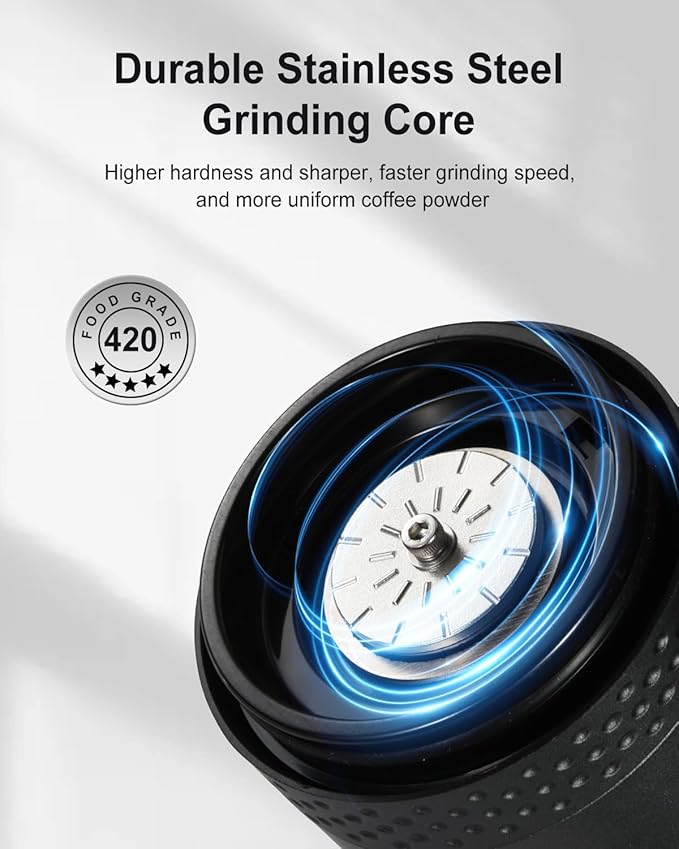 Portable Electric 420 Stainless Steel Burr Coffee Grinder, Rechargeable Espresso Grinder with 38 Adjustable Grind Settings