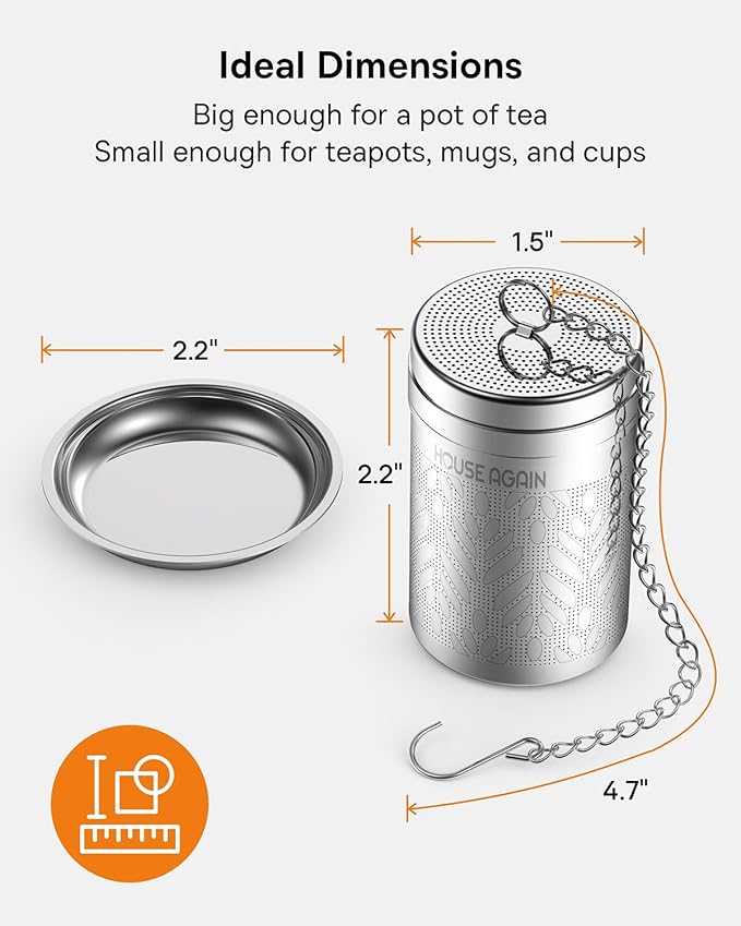 House Again Tea Strainers for Loose Tea, Extra Fine Mesh Tea Infuser, Updated Slim Threaded Lid & 304 Stainless Steel, Tea Ball Filter Bags Diffusers, Loose Leaf Tea Steeper for Brew Spices
