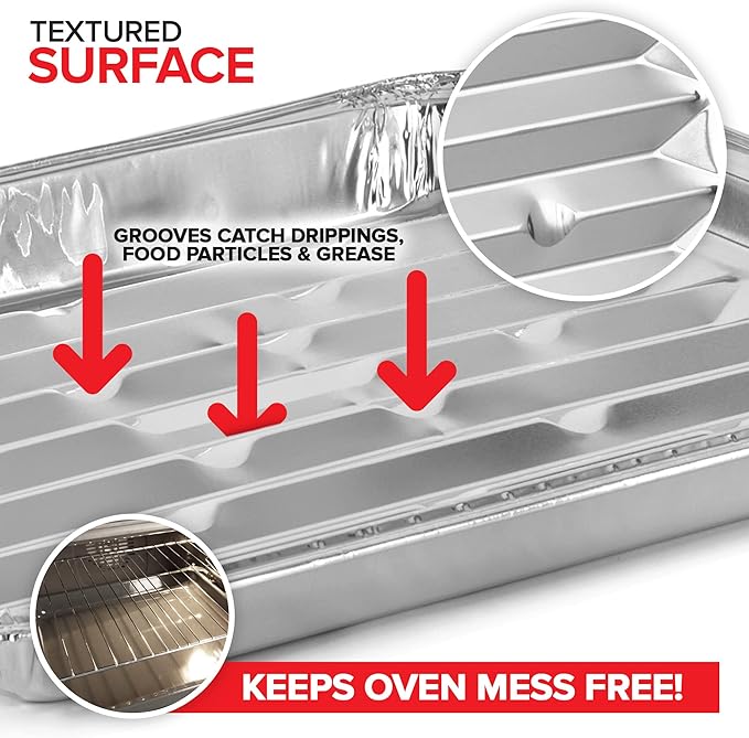 Stock Your Home Disposable Aluminum Foil Broiler Pan (10 Pack) for Oven - Durable Broiling Drip Trays with Ribbed Bottom Surface for BBQ Grill-Like Texture - 13x9 Inch Pans