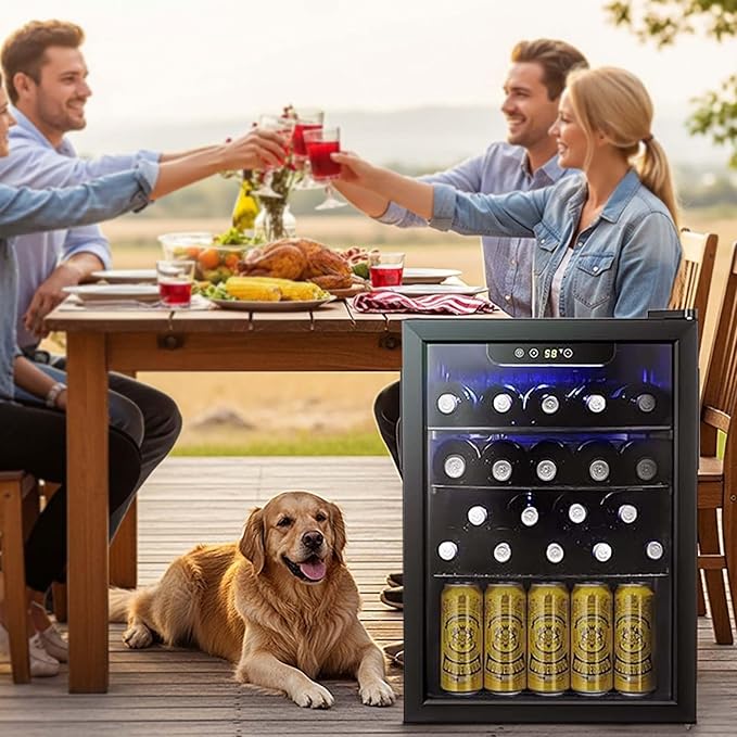 Antarctic Star 16 Bottle Wine Cooler Beverage Refrigerator Small Mini Wine Cellar Beer Soda Clear Glass Door Bar Fridge Quiet Operation Compressor Adjust Temp Control Freestanding, 2.4 Cu. Ft