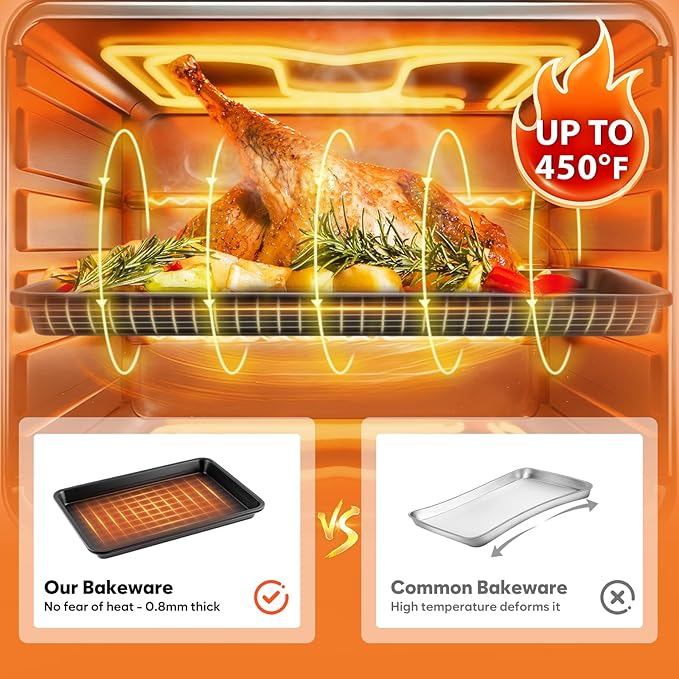 Half Sheet Pan 17.3” x 13.1”, Cookie Sheets for Baking 0.8mm Thick Non Stick Baking Sheets for Oven Heavy Duty Baking Trays