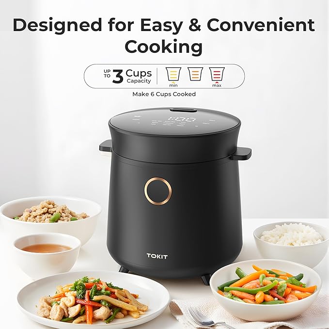 Compact Mini Rice Cooker Small Kitchen 3-Cup (Uncooked) / 6-Cup (Cooked), Non Stick Ceramic Inner Pot Rice Maker, 24H Timer Delay, Auto Keep Warm, 9 Functions Multicooker For Brown Rice, Steam, Soup